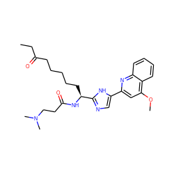 CCC(=O)CCCCC[C@H](NC(=O)CCN(C)C)c1ncc(-c2cc(OC)c3ccccc3n2)[nH]1 ZINC000096941671