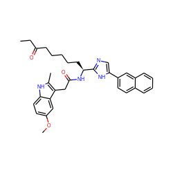 CCC(=O)CCCCC[C@H](NC(=O)Cc1c(C)[nH]c2ccc(OC)cc12)c1ncc(-c2ccc3ccccc3c2)[nH]1 ZINC000042807809