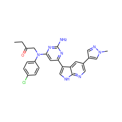 CCC(=O)CN(c1ccc(Cl)cc1)c1cc(-c2c[nH]c3ncc(-c4cnn(C)c4)cc23)nc(N)n1 ZINC001772629982