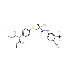 CCC(=O)N(C(=O)CC)c1ccc(SC[C@](C)(O)C(=O)Nc2ccc(C#N)c(C(F)(F)F)c2)cc1 ZINC000013581007