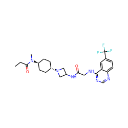 CCC(=O)N(C)[C@H]1CC[C@H](N2CC(NC(=O)CNc3ncnc4ccc(C(F)(F)F)cc34)C2)CC1 ZINC000149167746