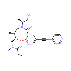 CCC(=O)N(C)C[C@@H]1Oc2ncc(C#Cc3ccncc3)cc2C(=O)N([C@@H](C)CO)C[C@@H]1C ZINC000095703339