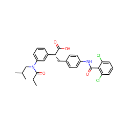 CCC(=O)N(CC(C)C)c1cccc([C@@H](Cc2ccc(NC(=O)c3c(Cl)cccc3Cl)cc2)C(=O)O)c1 ZINC000028336976