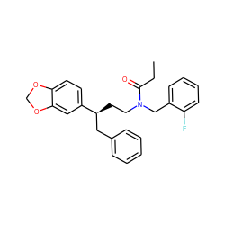 CCC(=O)N(CC[C@@H](Cc1ccccc1)c1ccc2c(c1)OCO2)Cc1ccccc1F ZINC000001815121