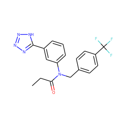 CCC(=O)N(Cc1ccc(C(F)(F)F)cc1)c1cccc(-c2nnn[nH]2)c1 ZINC000084655286