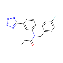 CCC(=O)N(Cc1ccc(F)cc1)c1cccc(-c2nnn[nH]2)c1 ZINC000084654561