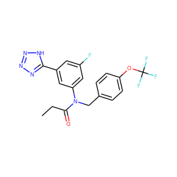 CCC(=O)N(Cc1ccc(OC(F)(F)F)cc1)c1cc(F)cc(-c2nnn[nH]2)c1 ZINC000084655338