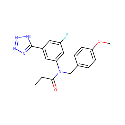 CCC(=O)N(Cc1ccc(OC)cc1)c1cc(F)cc(-c2nnn[nH]2)c1 ZINC000084712412