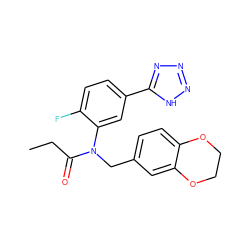 CCC(=O)N(Cc1ccc2c(c1)OCCO2)c1cc(-c2nnn[nH]2)ccc1F ZINC000084654661