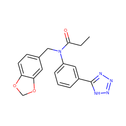 CCC(=O)N(Cc1ccc2c(c1)OCO2)c1cccc(-c2nnn[nH]2)c1 ZINC000084711595