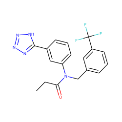 CCC(=O)N(Cc1cccc(C(F)(F)F)c1)c1cccc(-c2nnn[nH]2)c1 ZINC000084655454