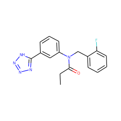 CCC(=O)N(Cc1ccccc1F)c1cccc(-c2nnn[nH]2)c1 ZINC000084654559