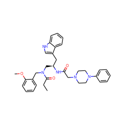 CCC(=O)N(Cc1ccccc1OC)C[C@@H](Cc1c[nH]c2ccccc12)NC(=O)CN1CCN(c2ccccc2)CC1 ZINC000027853037