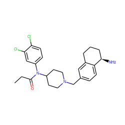 CCC(=O)N(c1ccc(Cl)c(Cl)c1)C1CCN(Cc2ccc3c(c2)CCC[C@H]3N)CC1 ZINC000473118027