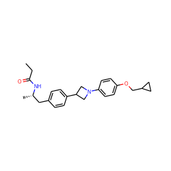 CCC(=O)N[C@@H](C)Cc1ccc(C2CN(c3ccc(OCC4CC4)cc3)C2)cc1 ZINC000149637566