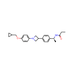 CCC(=O)N[C@@H](C)c1ccc(C2CN(c3ccc(OCC4CC4)cc3)C2)cc1 ZINC000149935214