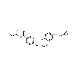 CCC(=O)N[C@@H](C)c1ccc(CN2CCc3cc(OCC4CC4)ccc3C2)cc1 ZINC001772631281