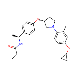 CCC(=O)N[C@@H](C)c1ccc(O[C@@H]2CCN(c3ccc(OC4CC4)cc3C)C2)cc1 ZINC001772623219