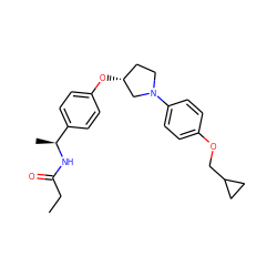 CCC(=O)N[C@@H](C)c1ccc(O[C@@H]2CCN(c3ccc(OCC4CC4)cc3)C2)cc1 ZINC001772622234