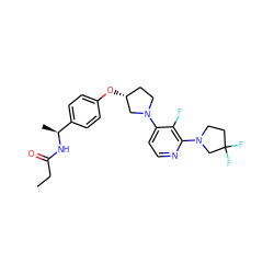 CCC(=O)N[C@@H](C)c1ccc(O[C@@H]2CCN(c3ccnc(N4CCC(F)(F)C4)c3F)C2)cc1 ZINC000169709724