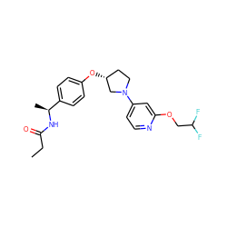 CCC(=O)N[C@@H](C)c1ccc(O[C@@H]2CCN(c3ccnc(OCC(F)F)c3)C2)cc1 ZINC000169709607