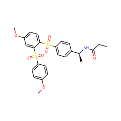 CCC(=O)N[C@@H](C)c1ccc(S(=O)(=O)c2ccc(OC)cc2S(=O)(=O)c2ccc(OC)cc2)cc1 ZINC000028332556