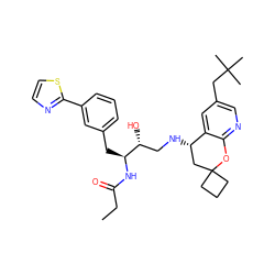 CCC(=O)N[C@@H](Cc1cccc(-c2nccs2)c1)[C@H](O)CN[C@H]1CC2(CCC2)Oc2ncc(CC(C)(C)C)cc21 ZINC000095577681