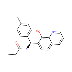 CCC(=O)N[C@@H](c1ccc(C)cc1)c1ccc2cccnc2c1O ZINC000000102650