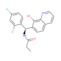 CCC(=O)N[C@@H](c1ccc(Cl)cc1Cl)c1ccc2cccnc2c1O ZINC000000869236