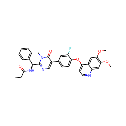 CCC(=O)N[C@@H](c1ccccc1)c1ncc(-c2ccc(Oc3ccnc4cc(OC)c(OC)cc34)c(F)c2)c(=O)n1C ZINC000042833805