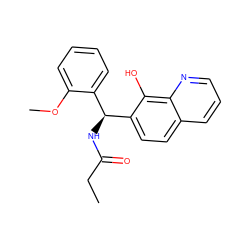 CCC(=O)N[C@@H](c1ccccc1OC)c1ccc2cccnc2c1O ZINC000000102601