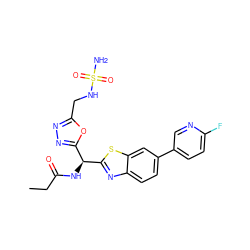 CCC(=O)N[C@@H](c1nnc(CNS(N)(=O)=O)o1)c1nc2ccc(-c3ccc(F)nc3)cc2s1 ZINC000206749524