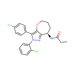 CCC(=O)N[C@@H]1CCCOc2c1nn(-c1ccccc1Cl)c2-c1ccc(Cl)cc1 ZINC000084670829