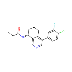 CCC(=O)N[C@@H]1CCCc2c(-c3ccc(Cl)c(F)c3)cncc21 ZINC000205717139