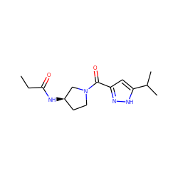 CCC(=O)N[C@@H]1CCN(C(=O)c2cc(C(C)C)[nH]n2)C1 ZINC000936230569