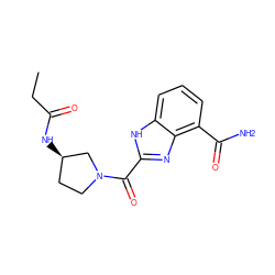 CCC(=O)N[C@@H]1CCN(C(=O)c2nc3c(C(N)=O)cccc3[nH]2)C1 ZINC001772607495