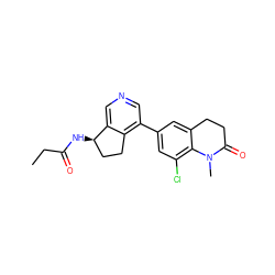 CCC(=O)N[C@@H]1CCc2c(-c3cc(Cl)c4c(c3)CCC(=O)N4C)cncc21 ZINC000205057955