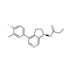 CCC(=O)N[C@@H]1CCc2c(-c3ccc(F)c(C)c3)cncc21 ZINC000205714551