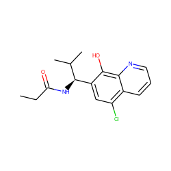 CCC(=O)N[C@H](c1cc(Cl)c2cccnc2c1O)C(C)C ZINC000036380890