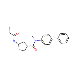 CCC(=O)N[C@H]1CC[C@@H](C(=O)N(C)c2ccc(-c3ccccc3)cc2)C1 ZINC000072126018