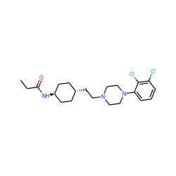 CCC(=O)N[C@H]1CC[C@H](CCN2CCN(c3cccc(Cl)c3Cl)CC2)CC1 ZINC000261139936