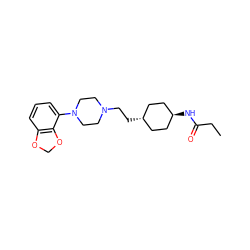 CCC(=O)N[C@H]1CC[C@H](CCN2CCN(c3cccc4c3OCO4)CC2)CC1 ZINC000261103708