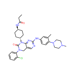 CCC(=O)N[C@H]1CC[C@H](N2C(=O)N(c3ccccc3Cl)Cc3cnc(Nc4ccc(N5CCN(C)CC5)c(C)c4)nc32)CC1 ZINC001772572872