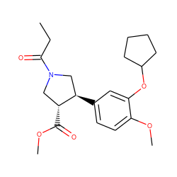 CCC(=O)N1C[C@@H](C(=O)OC)[C@H](c2ccc(OC)c(OC3CCCC3)c2)C1 ZINC000029570019