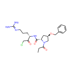 CCC(=O)N1C[C@H](OCc2ccccc2)C[C@H]1C(=O)N[C@@H](CCCN=C(N)N)C(=O)CCl ZINC000026375807