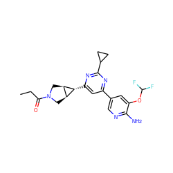 CCC(=O)N1C[C@H]2[C@@H](C1)[C@@H]2c1cc(-c2cnc(N)c(OC(F)F)c2)nc(C2CC2)n1 ZINC000653764967