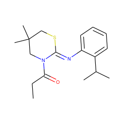 CCC(=O)N1CC(C)(C)CS/C1=N\c1ccccc1C(C)C ZINC000028948295