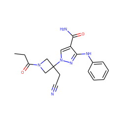 CCC(=O)N1CC(CC#N)(n2cc(C(N)=O)c(Nc3ccccc3)n2)C1 ZINC000222098173