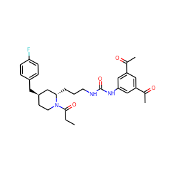 CCC(=O)N1CC[C@@H](Cc2ccc(F)cc2)C[C@@H]1CCCNC(=O)Nc1cc(C(C)=O)cc(C(C)=O)c1 ZINC000036093273