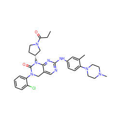 CCC(=O)N1CC[C@@H](N2C(=O)N(c3ccccc3Cl)Cc3cnc(Nc4ccc(N5CCN(C)CC5)c(C)c4)nc32)C1 ZINC001772639560